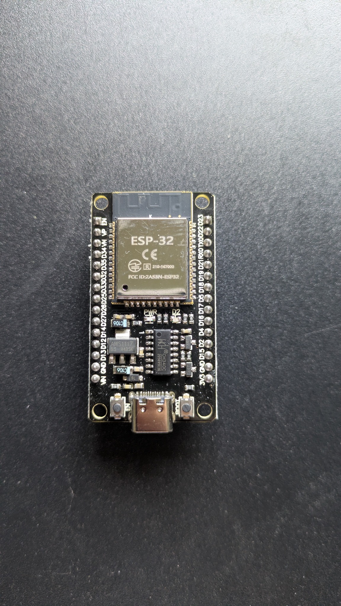 ESP32 development board with USB-C connector, front view